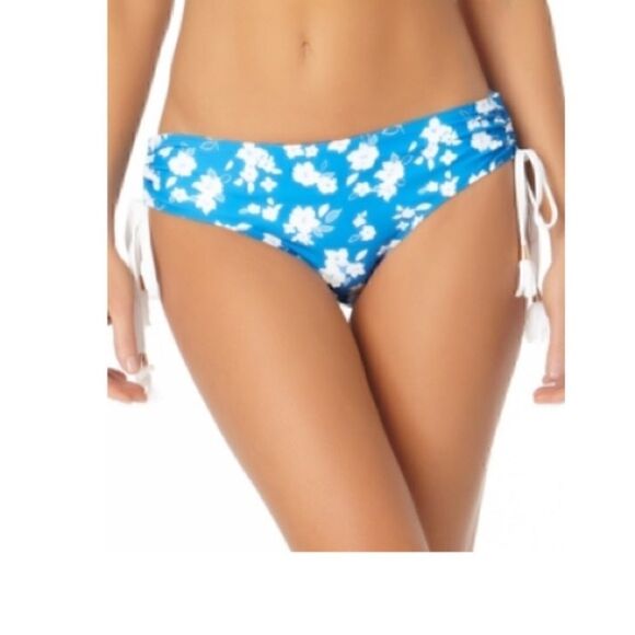 ANNE COLE Blue FloralStretch Adjustable Coverage Tie Bikini Swimsuit Bottom - Picture 5 of 10
